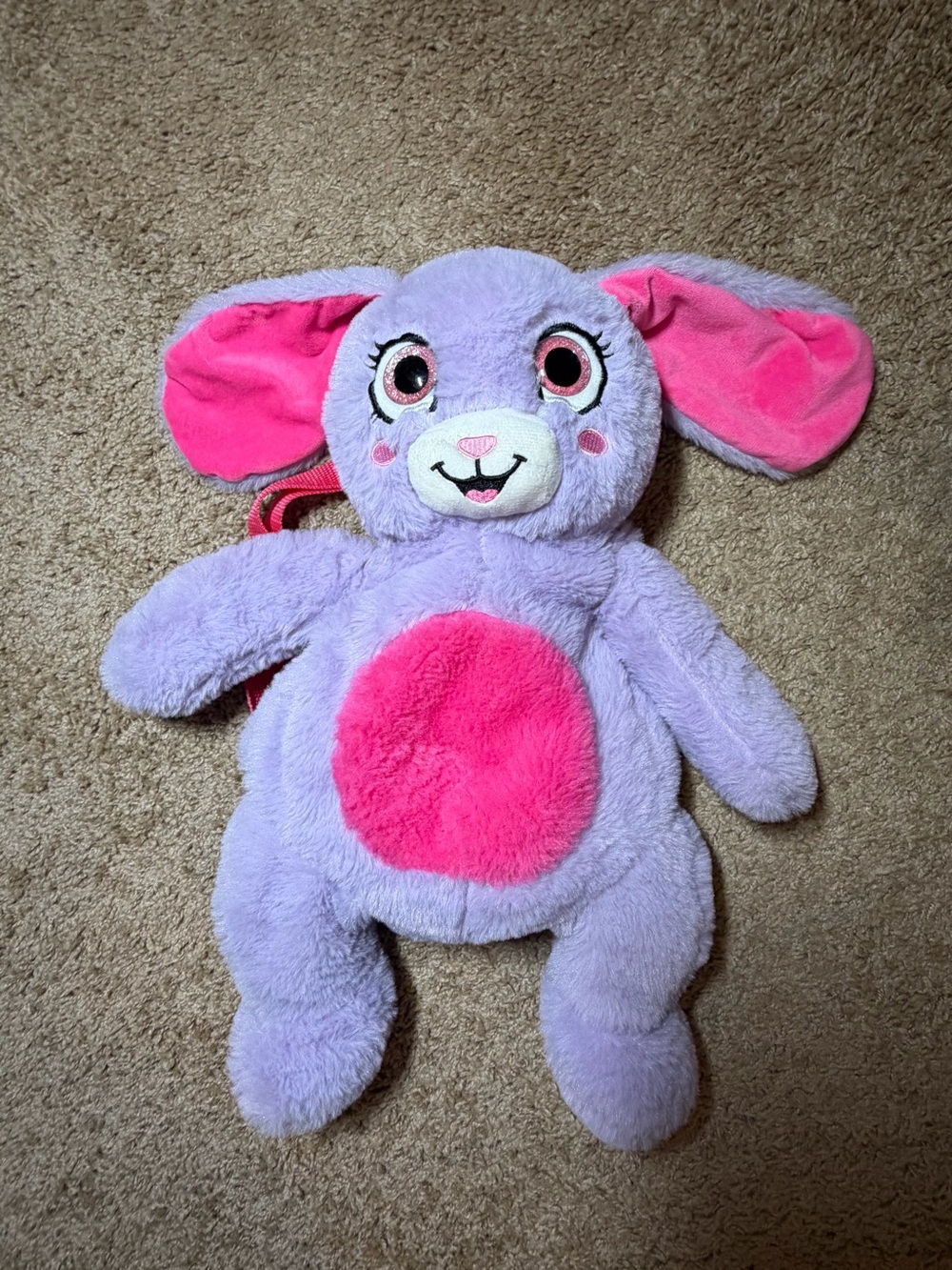 Plush Bunny Backpack - Lavender with Hot Pink Accents